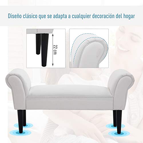 HOMCOM Taburete Pie de Cama Banqueta con Brazos Tapizada Tipo Banco de Madera para Dormitorio Salón Recibidor 102x31x51cm Carga 130kg