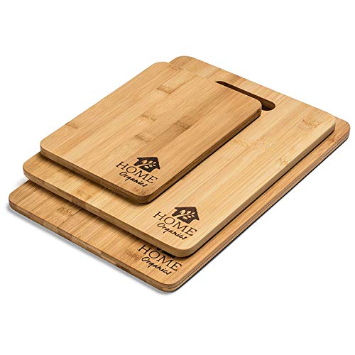 Home Organics Conjunto de Tablas de Cortar, Hechas de bambú moso, para la preparación de Alimentos, Carne, Verduras, Pan, Galletas saladas y Queso.