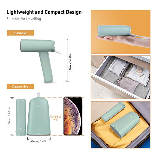 homeasy Plancha Vertical Vapor, Plancha de Ropa Vertical&Horizontal, Plancha Portátil en Uso Húmedo y Seco, Plancha de Viaje Portátil de Calentamiento Rápido, Depósito Desmontable (Verde)