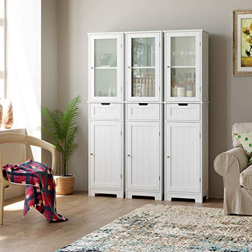 HOMECHO Armario Alto para Baño Mueble Columna de Baño con 2 Puertas y 1 Cajón Blanco 40 x 30 x 170 cm