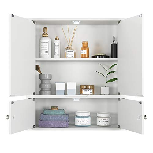 HOMECHO Armario de Baño con Espejo Armario de Pared de Gran Capacidad de Almacenamiento para Baño Cocina Medicina de MDF Blanco 55 x 17.5 x 60 cm