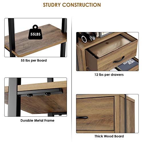 HOMECHO Estantería para Escalera de Pared con 2 Cajones de Tela Librería Industrial de pie con 3 Estantes para Salón Oficina Dormitorio Entrada Marrón 48x30x184 cm HOMECHO Estantería para Escalera de Pared con 2 Cajones de Tela Librería Industrial de pie con 3 Estantes para Salón Oficina Dormitorio Entrada Marrón 48x30x184 cm