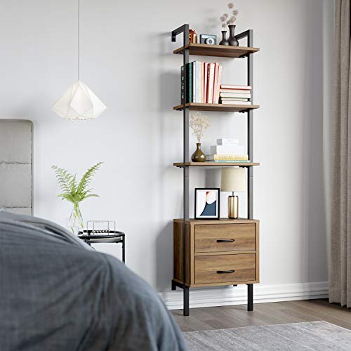 HOMECHO Estantería para Escalera de Pared con 2 Cajones de Tela Librería Industrial de pie con 3 Estantes para Salón Oficina Dormitorio Entrada Marrón 48x30x184 cm HOMECHO Estantería para Escalera de Pared con 2 Cajones de Tela Librería Industrial de pie con 3 Estantes para Salón Oficina Dormitorio Entrada Marrón 48x30x184 cm