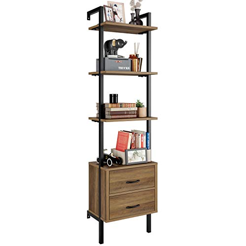 HOMECHO Estantería para Escalera de Pared con 2 Cajones de Tela Librería Industrial de pie con 3 Estantes para Salón Oficina Dormitorio Entrada Marrón 48x30x184 cm HOMECHO Estantería para Escalera de Pared con 2 Cajones de Tela Librería Industrial de pie con 3 Estantes para Salón Oficina Dormitorio Entrada Marrón 48x30x184 cm