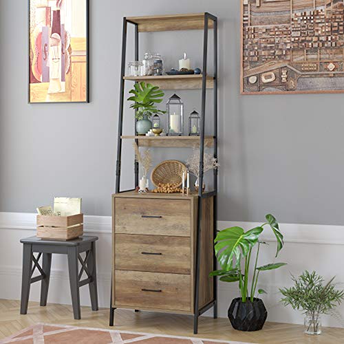 HOMECHO Estantería para Escalera Vintge con 3 Cajones Mueble Auxiliar Alto con 3 Estantes para Salón Oficina Dormitorio Entrada Marrón 51x175x40 cm HOMECHO Estantería para Escalera Vintge con 3 Cajones Mueble Auxiliar Alto con 3 Estantes para Salón Oficina Dormitorio Entrada Marrón 51x175x40 cm