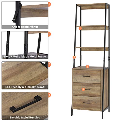 HOMECHO Estantería para Escalera Vintge con 3 Cajones Mueble Auxiliar Alto con 3 Estantes para Salón Oficina Dormitorio Entrada Marrón 51x175x40 cm HOMECHO Estantería para Escalera Vintge con 3 Cajones Mueble Auxiliar Alto con 3 Estantes para Salón Oficina Dormitorio Entrada Marrón 51x175x40 cm