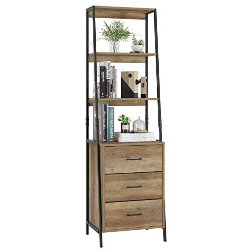 HOMECHO Estantería para Escalera Vintge con 3 Cajones Mueble Auxiliar Alto con 3 Estantes para Salón Oficina Dormitorio Entrada Marrón 51x175x40 cm HOMECHO Estantería para Escalera Vintge con 3 Cajones Mueble Auxiliar Alto con 3 Estantes para Salón Oficina Dormitorio Entrada Marrón 51x175x40 cm