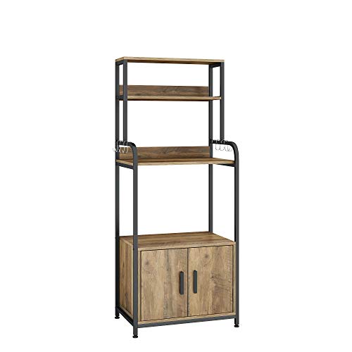 HOMECHO Mueble Auxiliar de Microondas para Cocina Alacena Armario de Cocina Salon Dormitorio para Almacenamiento con 3 Estantes y 2 Puertas y 8 Ganchos Marrón 50x40x149 cm