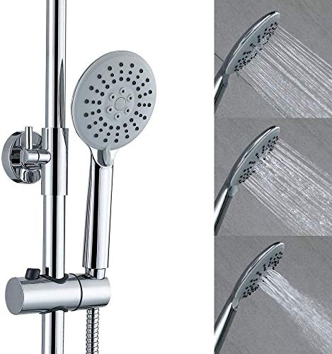 Homelody Conjunto de Ducha con Grifo Columna de Ducha Circular Plateada Estilo Moderno Barra Regulable 900-1300MM con Ganchos Ducha de Lluvia Ducha de Mano 3 Modos y Alta Resistencia Homelody Conjunto de Ducha con Grifo Columna de Ducha Circular Plateada Estilo Moderno Barra Regulable 900-1300MM con Ganchos Ducha de Lluvia Ducha de Mano 3 Modos y Alta Resistencia