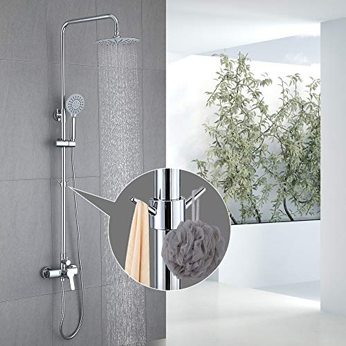 Homelody Conjunto de Ducha con Grifo Columna de Ducha Circular Plateada Estilo Moderno Barra Regulable 900-1300MM con Ganchos Ducha de Lluvia Ducha de Mano 3 Modos y Alta Resistencia Homelody Conjunto de Ducha con Grifo Columna de Ducha Circular Plateada Estilo Moderno Barra Regulable 900-1300MM con Ganchos Ducha de Lluvia Ducha de Mano 3 Modos y Alta Resistencia
