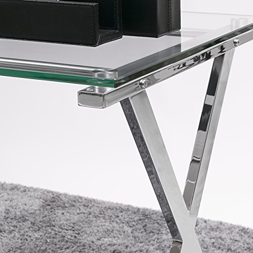 Homely Mesa Escritorio Equis Tapa de Cristal y Patas de Metal, de 110x55x76 cm. Homely Mesa Escritorio Equis Tapa de Cristal y Patas de Metal, de 110x55x76 cm.