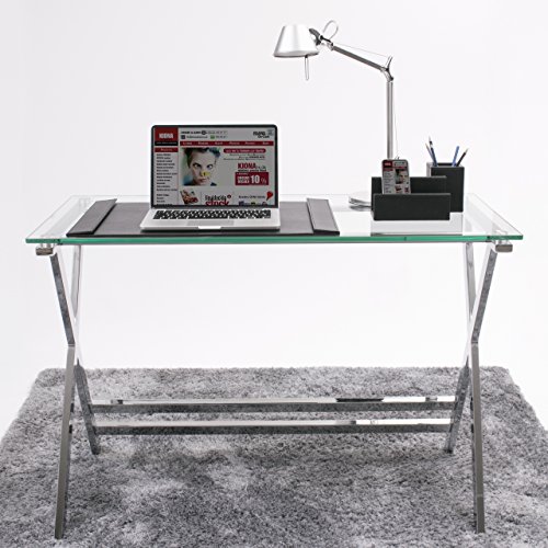 Homely Mesa Escritorio Equis Tapa de Cristal y Patas de Metal, de 110x55x76 cm. Homely Mesa Escritorio Equis Tapa de Cristal y Patas de Metal, de 110x55x76 cm.