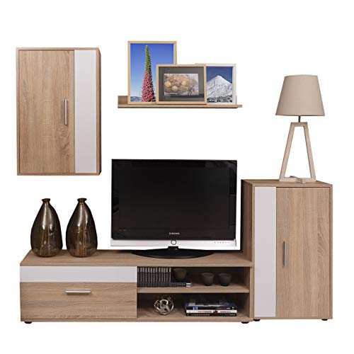 Homely - Mueble de salón Modular Ibiza Mini Color Roble y Blanco de 190 cm Homely - Mueble de salón Modular Ibiza Mini Color Roble y Blanco de 190 cm