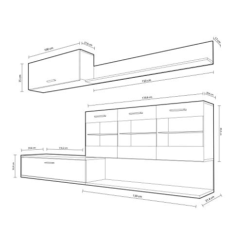 HomeSouth - Mueble de Comedor, modulo Salon Vitrina con Led, Modelo Zafiro, Acabado Color Cambria, Medidas: 250 cm (Ancho) x 39,6 cm (Fondo)