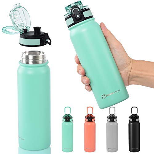 Homevalue - Botella de agua de acero inoxidable, sin BPA, doble pared, aislada al vacío, para 12 horas de bebidas frías y 24 horas, 500 ml, ideal para trabajo, gimnasio, viajes,niños