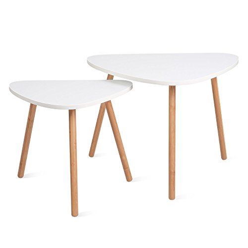 Homfa 2 Mesitas de café Mesa de Centro Mesa Auxiliar Blanco (60x39.5x45cm y 45x29.5x40cm)