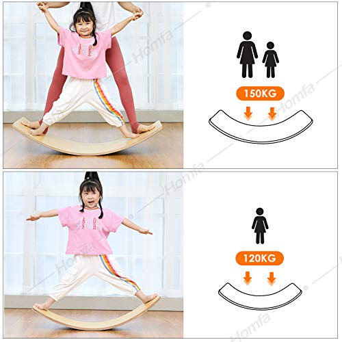 Homfa 2 Tablas Equilibrio Montessori Estrenador de Equilibrio Tabla Curva Madera Tabla Balancín para Adultos y Niños Natural