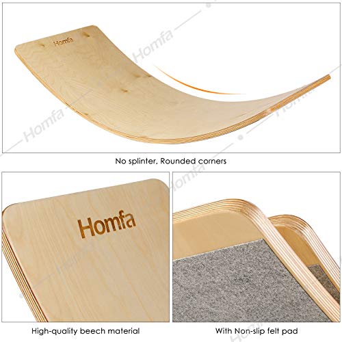 Homfa 2 Tablas Equilibrio Montessori Estrenador de Equilibrio Tabla Curva Madera Tabla Balancín para Adultos y Niños Natural