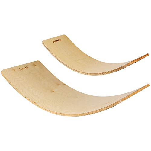 Homfa 2 Tablas Equilibrio Montessori Estrenador de Equilibrio Tabla Curva Madera Tabla Balancín para Adultos y Niños Natural