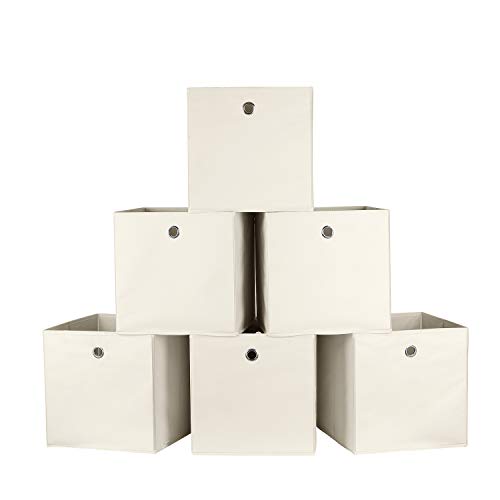 Homfa 6 Cajas Almacenamiento de Tela Plegables Cajas Organizadores de Cajones para Ropas Juguetes Beige 30x30x30cm