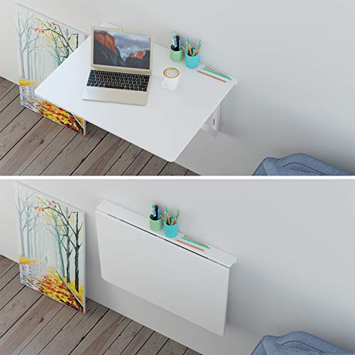 HOMFA 80x60CM Mesa Plegable de Pared Mesa Portátil Mesa para estudio Mesa de comedor Mesa de escritorio Mesa de oficina Blanco