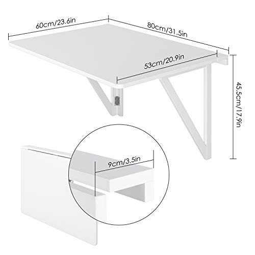 HOMFA 80x60CM Mesa Plegable de Pared Mesa Portátil Mesa para estudio Mesa de comedor Mesa de escritorio Mesa de oficina Blanco