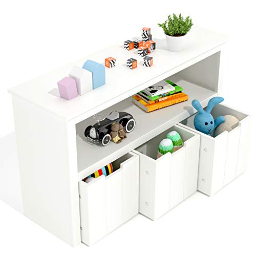 Homfa Armario Almacenaje Armario Madera para Juguetes Organizador para Juguetes con 3 Cajones 1 Estante Blanco 102x33x61.5cm Homfa Armario Almacenaje Armario Madera para Juguetes Organizador para Juguetes con 3 Cajones 1 Estante Blanco 102x33x61.5cm