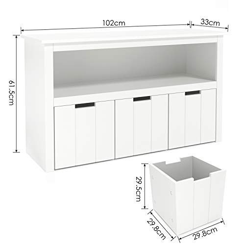 Homfa Armario Almacenaje Armario Madera para Juguetes Organizador para Juguetes con 3 Cajones 1 Estante Blanco 102x33x61.5cm Homfa Armario Almacenaje Armario Madera para Juguetes Organizador para Juguetes con 3 Cajones 1 Estante Blanco 102x33x61.5cm