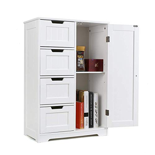 Homfa Armario Mueble Almacenaje Organizador para Baño Cocina Salón con 4 Cajones y 1 Puerta 56x30x83cm Blanco Homfa Armario Mueble Almacenaje Organizador para Baño Cocina Salón con 4 Cajones y 1 Puerta 56x30x83cm Blanco