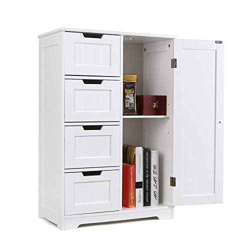 Homfa Armario Mueble Almacenaje Organizador para Baño Cocina Salón con 4 Cajones y 1 Puerta 56x30x83cm Blanco