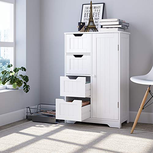 Homfa Armario Mueble Almacenaje Organizador para Baño Cocina Salón con 4 Cajones y 1 Puerta 56x30x83cm Blanco Homfa Armario Mueble Almacenaje Organizador para Baño Cocina Salón con 4 Cajones y 1 Puerta 56x30x83cm Blanco