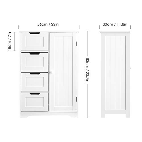 Homfa Armario Mueble Almacenaje Organizador para Baño Cocina Salón con 4 Cajones y 1 Puerta 56x30x83cm Blanco