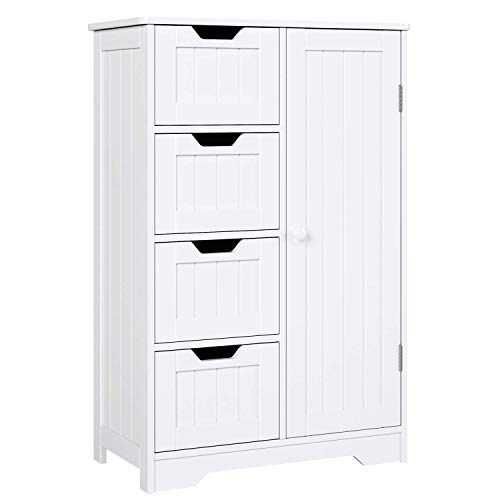 Homfa Armario Mueble Almacenaje Organizador para Baño Cocina Salón con 4 Cajones y 1 Puerta 56x30x83cm Blanco