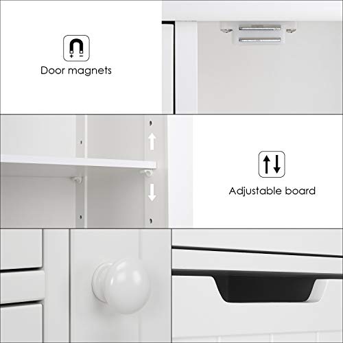 Homfa Armario Mueble Almacenaje Organizador para Baño Cocina Salón con 4 Cajones y 1 Puerta 56x30x83cm Blanco