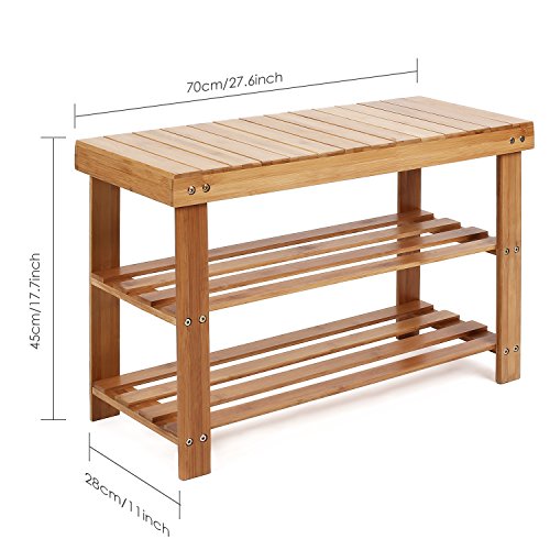 Homfa Banco Zapatero Bambú Estantería para Zapatos con 3 estantes para Entrada Salón Dormitorio Baño 70x28x45cm Homfa Banco Zapatero Bambú Estantería para Zapatos con 3 estantes para Entrada Salón Dormitorio Baño 70x28x45cm