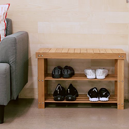 Homfa Banco Zapatero Bambú Estantería para Zapatos con 3 estantes para Entrada Salón Dormitorio Baño 70x28x45cm Homfa Banco Zapatero Bambú Estantería para Zapatos con 3 estantes para Entrada Salón Dormitorio Baño 70x28x45cm
