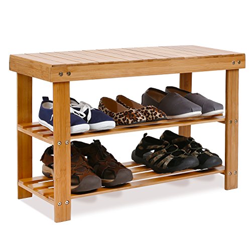 Homfa Banco Zapatero Bambú Estantería para Zapatos con 3 estantes para Entrada Salón Dormitorio Baño 70x28x45cm