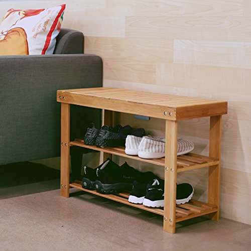 Homfa Banco Zapatero Bambú Estantería para Zapatos con 3 estantes para Entrada Salón Dormitorio Baño 70x28x45cm Homfa Banco Zapatero Bambú Estantería para Zapatos con 3 estantes para Entrada Salón Dormitorio Baño 70x28x45cm