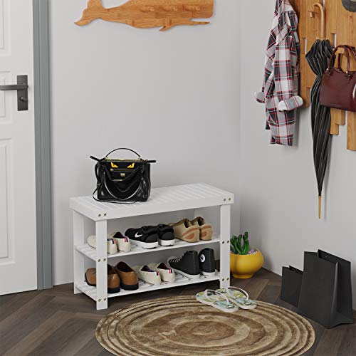 Homfa Banco Zapatero Bambú Organizador para Zapatos con 3 Estantes Blanco 70×28.5×45cm Homfa Banco Zapatero Bambú Organizador para Zapatos con 3 Estantes Blanco 70×28.5×45cm