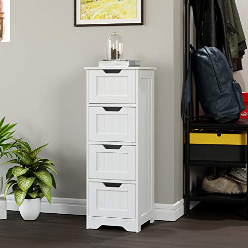Homfa Cajonera Madera de 4 Cajones Armario Almacenaje Baño Cajonera Auxiliar Blanco 30 x 30 x 82.2cm Homfa Cajonera Madera de 4 Cajones Armario Almacenaje Baño Cajonera Auxiliar Blanco 30 x 30 x 82.2cm
