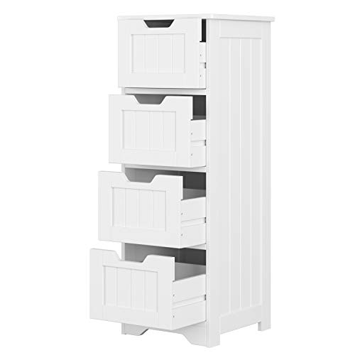 Homfa Cajonera Madera de 4 Cajones Armario Almacenaje Baño Cajonera Auxiliar Blanco 30 x 30 x 82.2cm