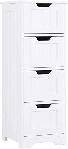 Homfa Cajonera Madera de 4 Cajones Armario Almacenaje Baño Cajonera Auxiliar Blanco 30 x 30 x 82.2cm