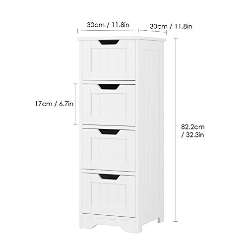 Homfa Cajonera Madera de 4 Cajones Armario Almacenaje Baño Cajonera Auxiliar Blanco 30 x 30 x 82.2cm