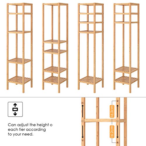 Homfa Estantería Bambú Baño Estantería para Ducha Estantería Almacenaje con 5 Niveles para Baño Cocina Altura Ajustable 33x33x146.2cm