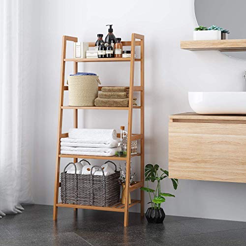 Homfa Estantería Baño Bambú Estantería Almacenaje para Libros Plantas Estantería para Salón Cocina con 4 Estantes Color Natural