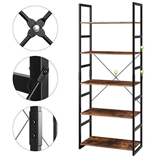 Homfa Estantería de Escalera Estantería Metálica para Baño Salón Dormitorio con 5 Niveles de Madera Vintage y Negro 60x30x158cm Homfa Estantería de Escalera Estantería Metálica para Baño Salón Dormitorio con 5 Niveles de Madera Vintage y Negro 60x30x158cm