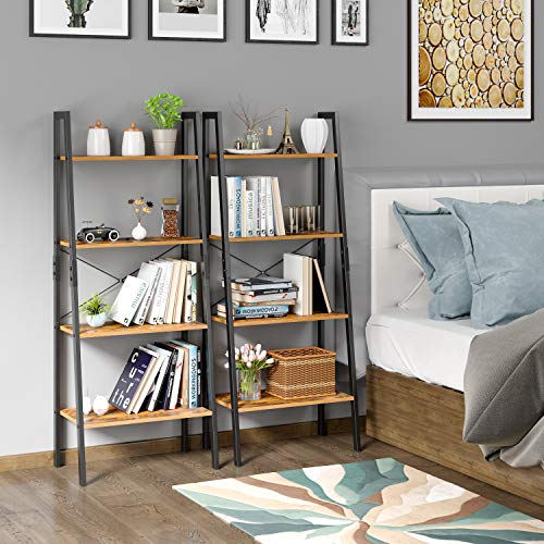 Homfa Estantería Escalera Librería de Pared Estantería Metálica para Salón Terraza Dormitorio con 4 Niveles Vintage y Negro 56x34.5x138.5cm