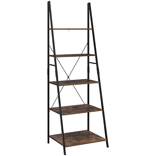 Homfa Estantería Escalera Librería de Pared Estantería Metálica para Salón Terraza Dormitorio con 5 Niveles Vintage y Negro 60x50.3x180.5cm Homfa Estantería Escalera Librería de Pared Estantería Metálica para Salón Terraza Dormitorio con 5 Niveles Vintage y Negro 60x50.3x180.5cm