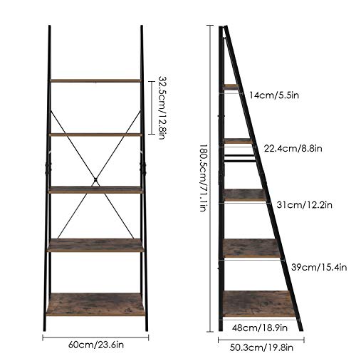 Homfa Estantería Escalera Librería de Pared Estantería Metálica para Salón Terraza Dormitorio con 5 Niveles Vintage y Negro 60x50.3x180.5cm Homfa Estantería Escalera Librería de Pared Estantería Metálica para Salón Terraza Dormitorio con 5 Niveles Vintage y Negro 60x50.3x180.5cm