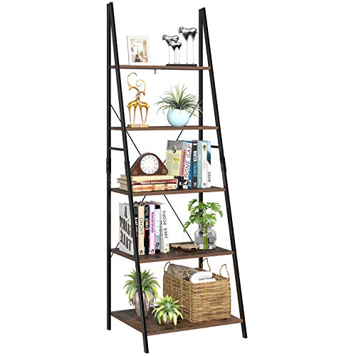 Homfa Estantería Escalera Librería de Pared Estantería Metálica para Salón Terraza Dormitorio con 5 Niveles Vintage y Negro 60x50.3x180.5cm Homfa Estantería Escalera Librería de Pared Estantería Metálica para Salón Terraza Dormitorio con 5 Niveles Vintage y Negro 60x50.3x180.5cm